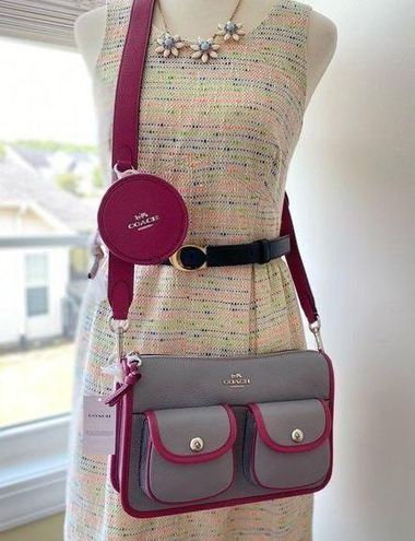 Coach Pennie Crossbody With Coin Case Pebble Leather Pink Gray C5674