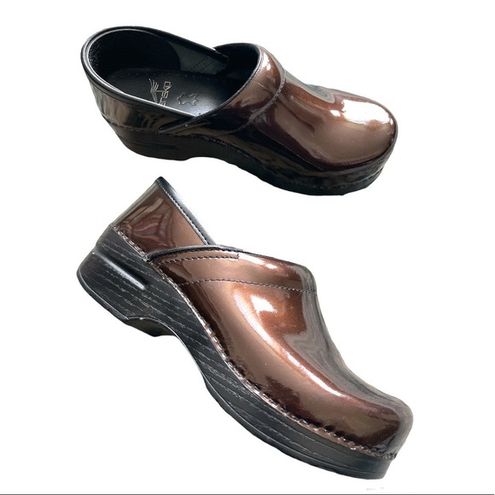 Dansko Brown Bronze Patent Leather Clogs Professional Comfort