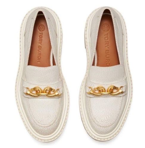 Tory Burch Loafer Jessa Lug Sole Napa Leather Chunky White