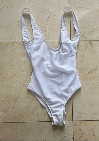 White Basic Scoop Swimsuit