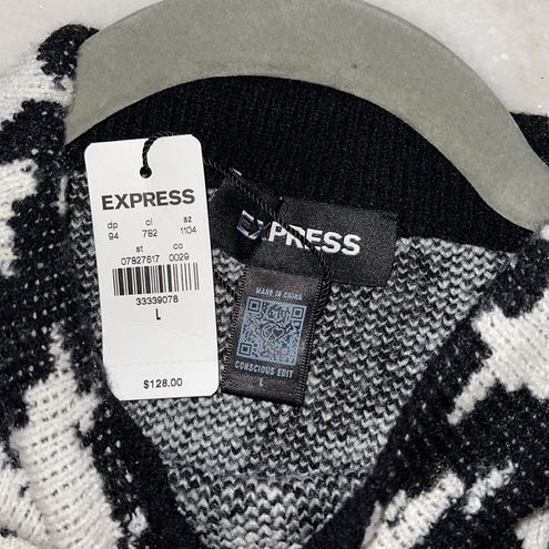 EXPRESS Houndstooth Mock Neck Padded Shoulder Sweater Dress in Black &  White Size L - $76 New With Tags - From Vonnah