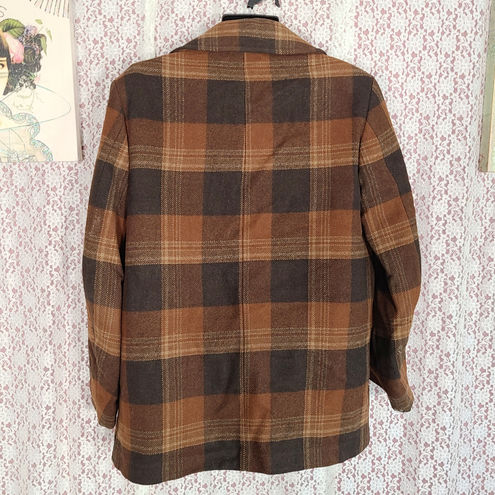 Pendleton Vintage 70s brown Plaid wool coat size large - $166 (63