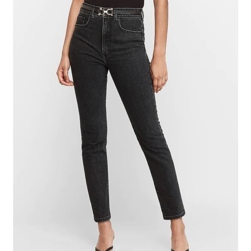 Express, High Waisted Denim Perfect Ankle Skinny in Pitch Black