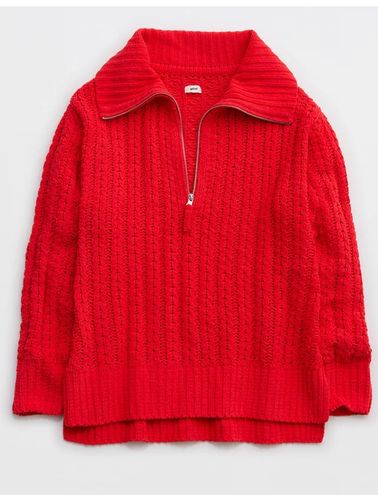 Aerie Cable Car Quarter Zip Sweater Size L NWT Red Size L - $47