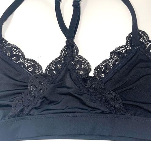 Aerie Black Satin Lace Trim Triangle Racerback Unlined Bralette Size L -  $25 - From Courtney