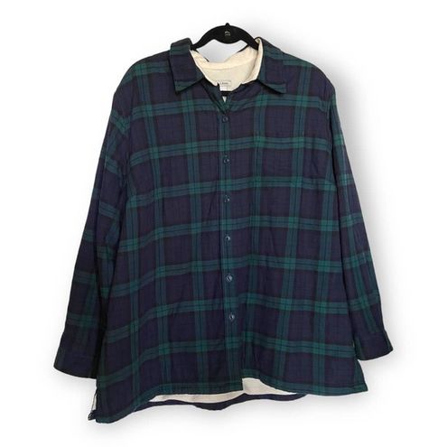 Ladies Fleece Lined Flannel Shirt - Green Blackwatch Tartan