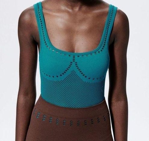 ZARA NWT Teal Limitless Contour Collection Perforated Bodysuit