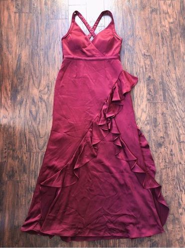 Aidan Mattox Wine Ruffle Gown formal evening bridesmaid dress