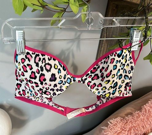 White Pink Leopard Print Bra Colorful Underwire Womens 34A SO Size