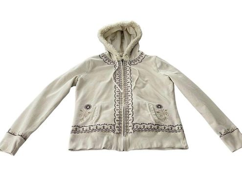 Lucky Brand Y2K Boho Zip Front Hoodie, Cream/Brown Size L - $36 - From Gary