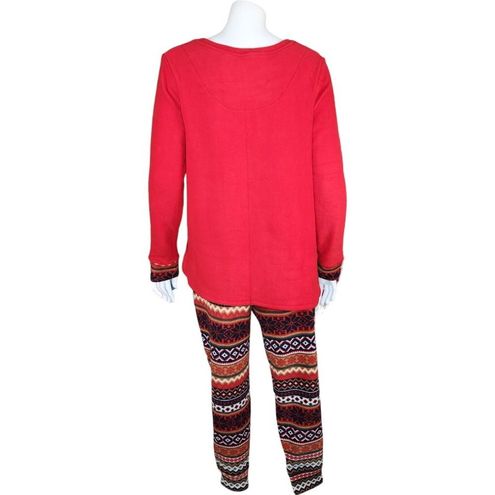 Cuddl Duds Fleecewear Stretch Jogger Pajama Set Red/Fairisle