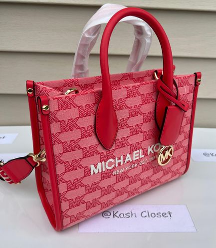 Michael Kors Mirella Small Shopper Top Zip Crossbody Bag Grapefruit  Jacquard MK