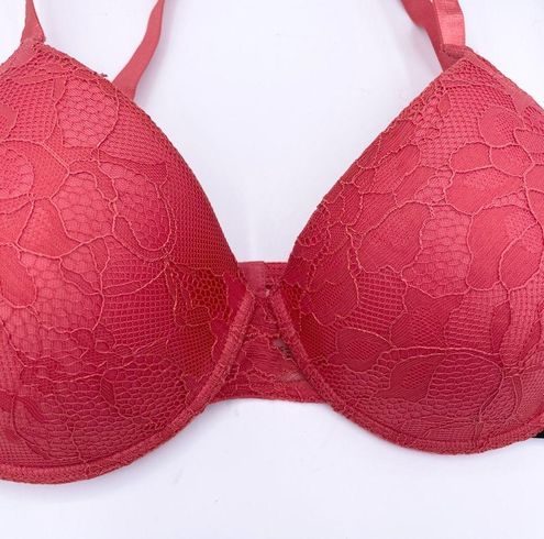 Juicy Couture nwot lace padded push up coral bra women Size 36D Orange -  $20 - From Anas