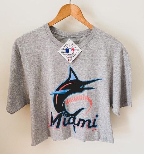 Majestic Vintage Logo Miami Marlins Crop Top Gray Size M - $29