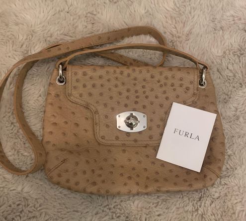 Furla Italian Handbag Genuine leather Ostrich Espresso Chromed closure 2  handles