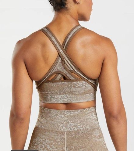 Gymshark ADAPT CAMO SEAMLESS SPORTS BRA Pebble Grey/Soul Brown size Small  Tan - $24 (40% Off Retail) - From Christine