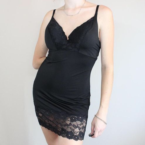 Black Lace Trim Mini Bustier Slip Dress with Padded Bra Size L - $26 - From  Emily