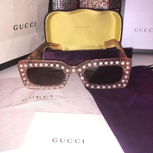 Gucci Small Square Frame & Crystal Pink Sunglasses $350 (74% New With Tags - From Ashley