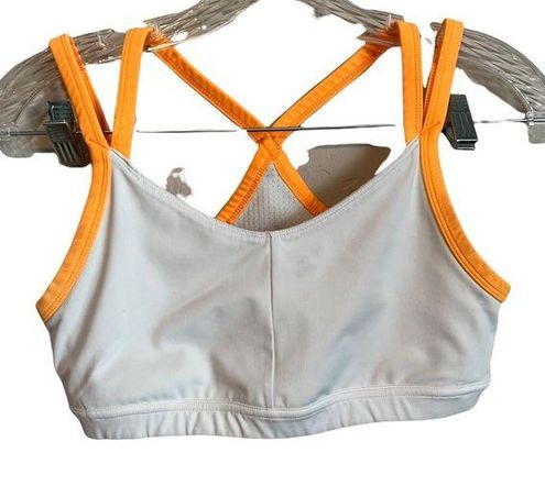 Oiselle White Florescent Orange Strappy Running Sports Bra Size