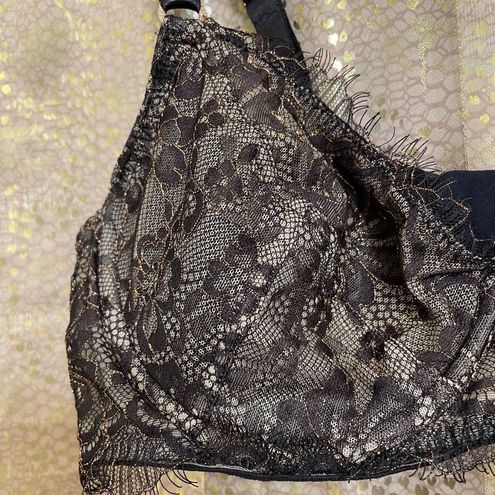 Sofia Vergara Black Gold Eyelash Lace Balconette Bra 38C Size undefined -  $15 - From Jessica