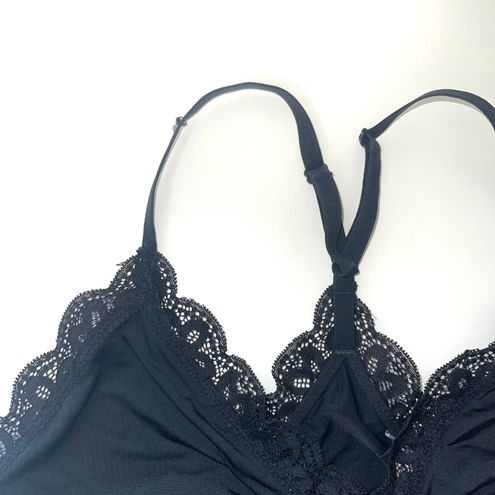 Aerie Black Satin Lace Trim Triangle Racerback Unlined Bralette Size L -  $25 - From Courtney