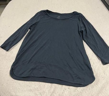 J Jill Top Womens Medium Tall Black Pima Cotton V Neck 3/4 Sleeve Tee Shirt