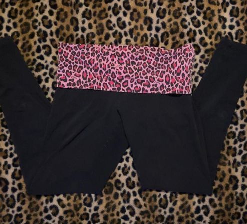 PINK Victorias Secret Black Purple Leopard Print Fold Over Yoga