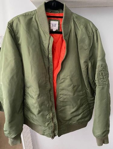* GAP Men's Classic Bomber Jacket Full Front Zip Army Olive Green, Size S