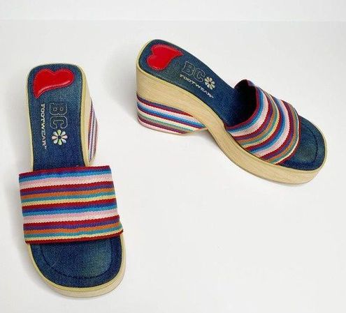 BC Footwear Vintage Rainbow Stripe Open Toe Block Heel Sandals