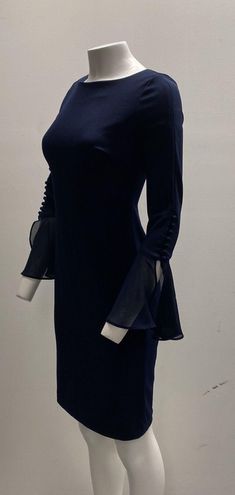 Calvin Klein Chiffon Bell Sleeve Sheath Dress Blue Size 2 - $21