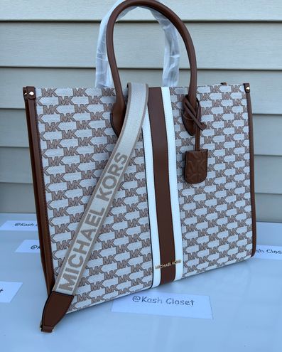 Michael Kors MK Mirella Large Striped Logo Jacquard Tote Bag - Luggage  Multi Brown - $199 (64% Off Retail) New With Tags - From Kash