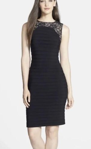 Adrianna Papell Women s Navy Blue Lace Sheath Dress Shutter