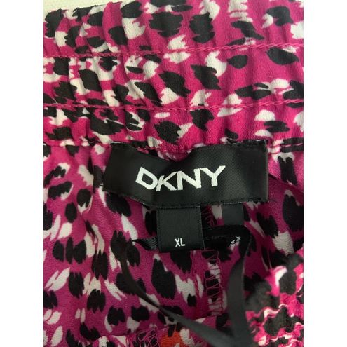 DKNY Women's Animal Print Pull-On Drawstring Pants Pink and Black Size XL -  $45 New With Tags - From Lavonia