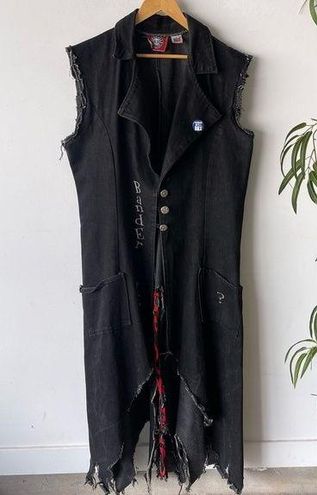 On Fire Vintage Redballs Trench Coat Womens One Size Black Gothic