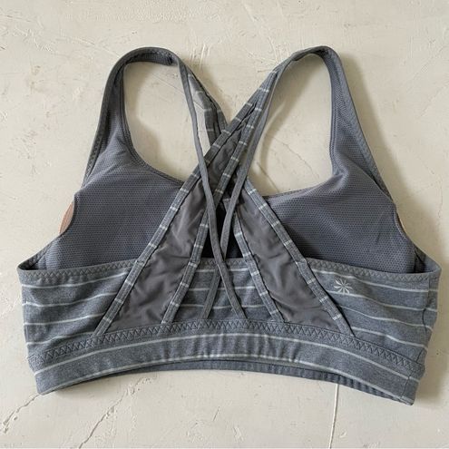 ATHLETA Stripe Transcendence Bra Sports Running Yoga Grey with