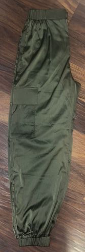 Sleek Moves Olive Green Satin Cargo Joggers