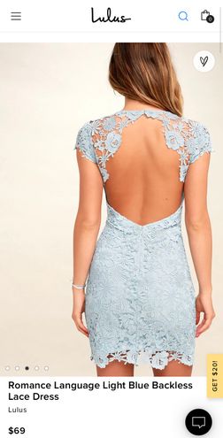 Romance Language Light Blue Backless Lace Dress