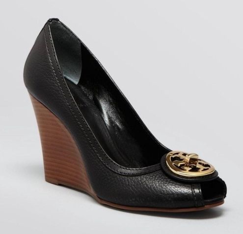 Tory Burch SELMA OPEN TOE WEDGE SHOES BLACK TUMBLED LEATHER SIZE  M.  Make an offer! - $72 (76% Off Retail) - From Luxury
