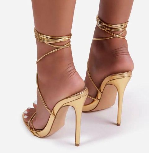 Miss Lola  Gold Lace Up Embellished High Heels – MISS LOLA