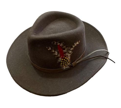 Connected Apparel Conner Brown Aussie 100% Wool Crusher Western Feather Hat  - $71 - From Brooklyn