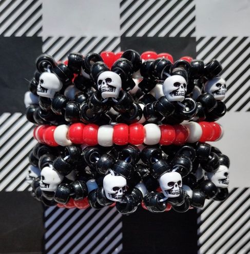 3 Pack Black and Blood Red 'SATANIC' Goth Beaded Kandi Rave Bracelets 