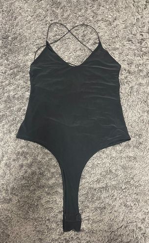 Black Slinky Spaghetti Strap Backless Bodysuit