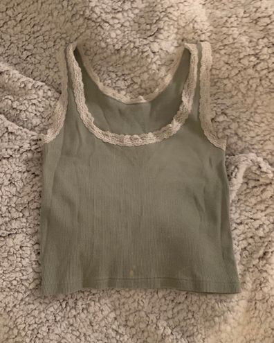 Green & White Ronnie Lace Trim Tank Top  Lace trim tank top, Basic tops, Tank  tops