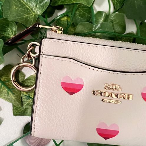 Coach L Zip Card Case With Stripe Heart Print CA794 Size One