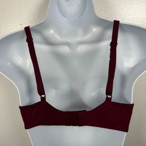 Maidenform Vintage 34D Bra Lace Burgundy Plunge 3229 Cotton