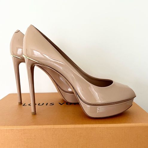 Louis Vuitton eyeline open toe patent heels platform 39.5 NIB Tan