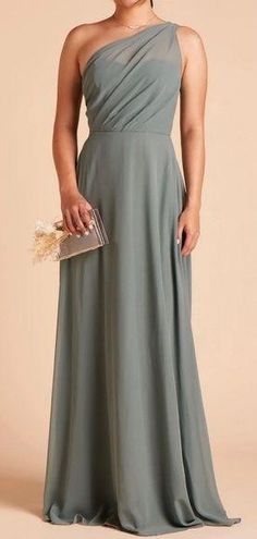 Birdy Grey Kira One Shoulder Maxi Bridesmaid Dress Sea Glass Chiffon  Women's XS - $67 - From Meg