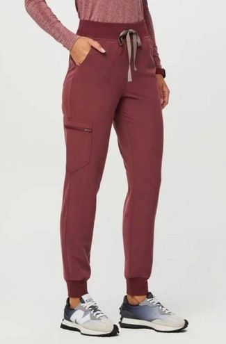 FIGS Dark Cherry High Waisted Zamora Jogger Scrub Pants Red