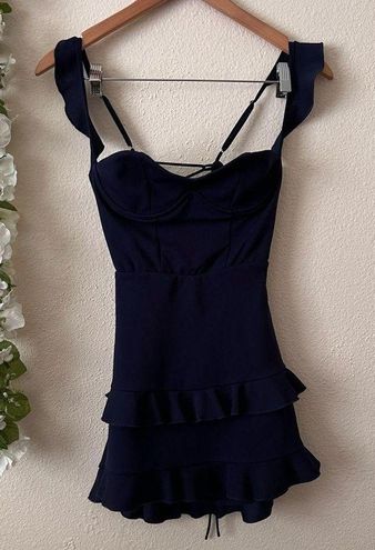 Brandi Crepe Ruffle Corset Dress in Navy