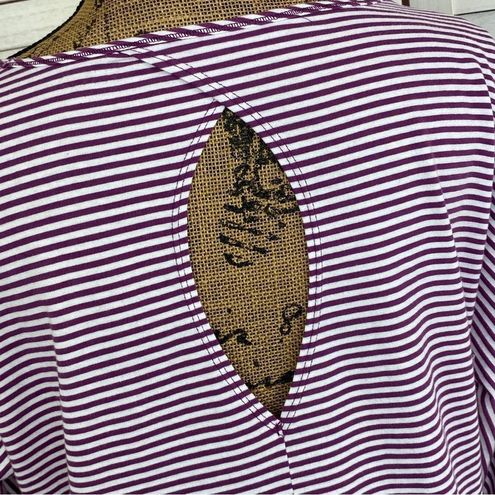 Zelos Striped Keyhole Back Long Sleeve Shirt Purple White Medium - $23 -  From Cinnamon